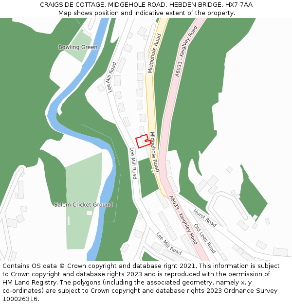 CRAIGSIDE COTTAGE, MIDGEHOLE ROAD, HEBDEN BRIDGE, HX7 7AA: Location map and indicative extent of plot
