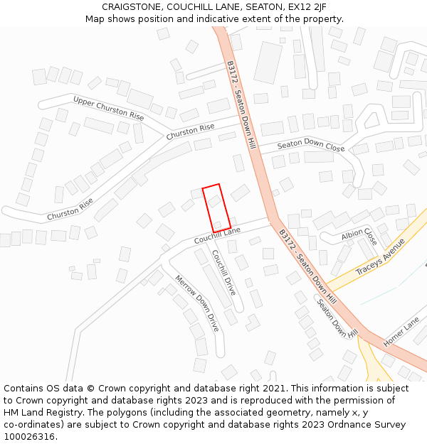 CRAIGSTONE, COUCHILL LANE, SEATON, EX12 2JF: Location map and indicative extent of plot