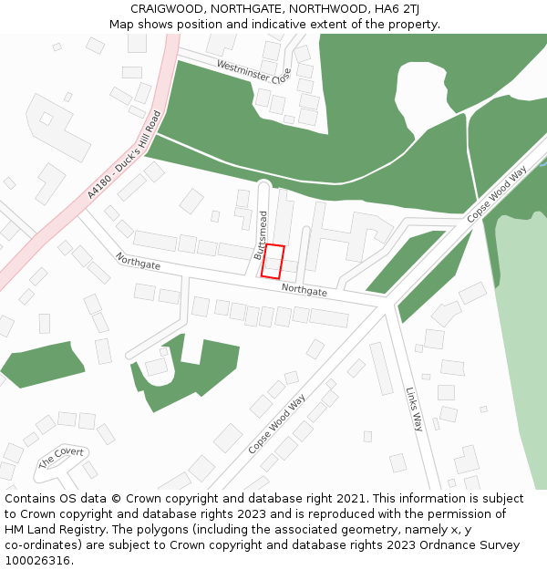 CRAIGWOOD, NORTHGATE, NORTHWOOD, HA6 2TJ: Location map and indicative extent of plot