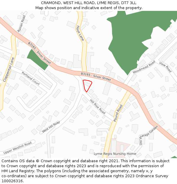 CRAMOND, WEST HILL ROAD, LYME REGIS, DT7 3LL: Location map and indicative extent of plot
