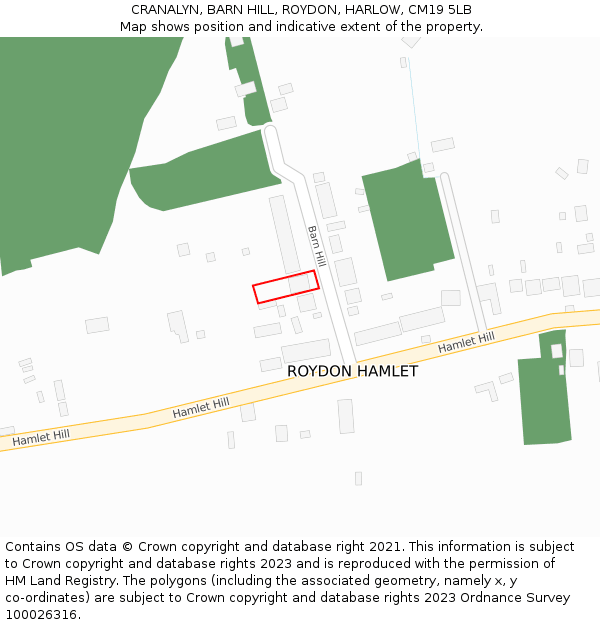 CRANALYN, BARN HILL, ROYDON, HARLOW, CM19 5LB: Location map and indicative extent of plot