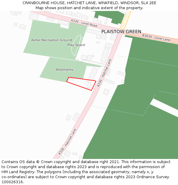CRANBOURNE HOUSE, HATCHET LANE, WINKFIELD, WINDSOR, SL4 2EE: Location map and indicative extent of plot