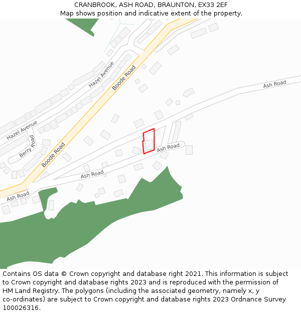 CRANBROOK, ASH ROAD, BRAUNTON, EX33 2EF: Location map and indicative extent of plot