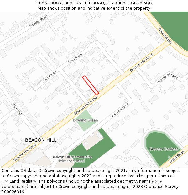 CRANBROOK, BEACON HILL ROAD, HINDHEAD, GU26 6QD: Location map and indicative extent of plot