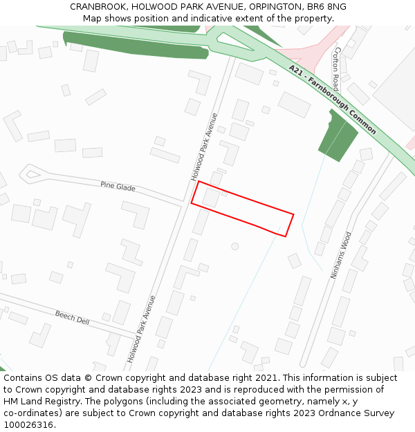 CRANBROOK, HOLWOOD PARK AVENUE, ORPINGTON, BR6 8NG: Location map and indicative extent of plot