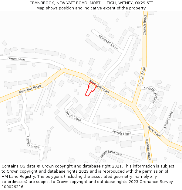 CRANBROOK, NEW YATT ROAD, NORTH LEIGH, WITNEY, OX29 6TT: Location map and indicative extent of plot