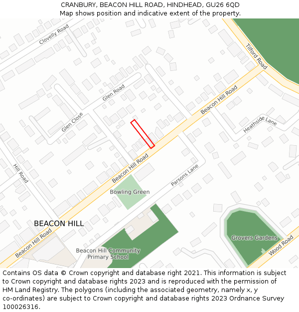 CRANBURY, BEACON HILL ROAD, HINDHEAD, GU26 6QD: Location map and indicative extent of plot