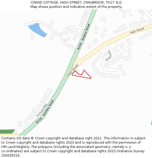 CRANE COTTAGE, HIGH STREET, CRANBROOK, TN17 3LQ: Location map and indicative extent of plot
