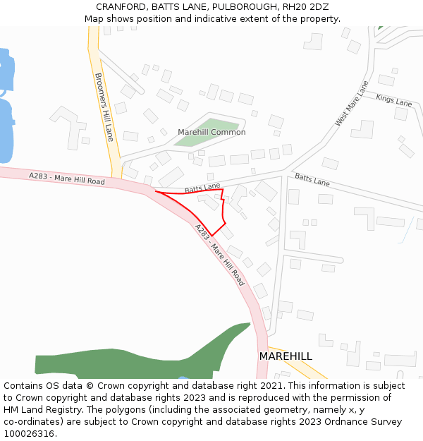 CRANFORD, BATTS LANE, PULBOROUGH, RH20 2DZ: Location map and indicative extent of plot