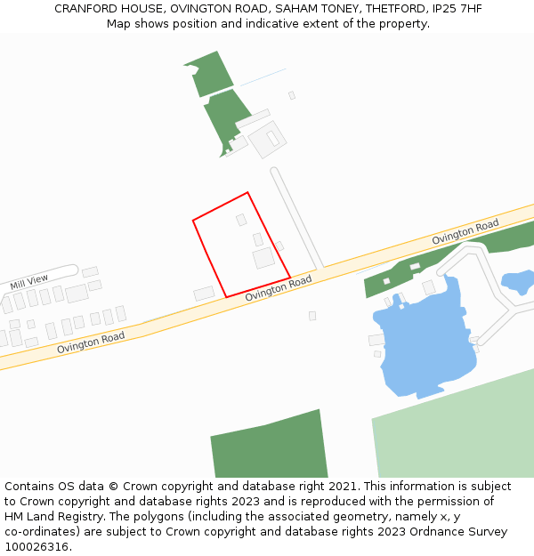 CRANFORD HOUSE, OVINGTON ROAD, SAHAM TONEY, THETFORD, IP25 7HF: Location map and indicative extent of plot