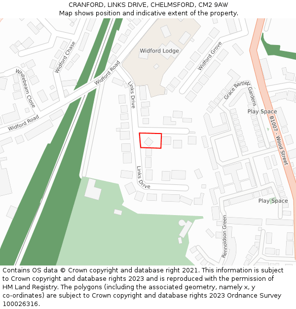 CRANFORD, LINKS DRIVE, CHELMSFORD, CM2 9AW: Location map and indicative extent of plot