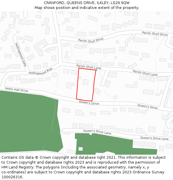 CRANFORD, QUEENS DRIVE, ILKLEY, LS29 9QW: Location map and indicative extent of plot