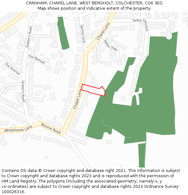 CRANHAM, CHAPEL LANE, WEST BERGHOLT, COLCHESTER, CO6 3EG: Location map and indicative extent of plot