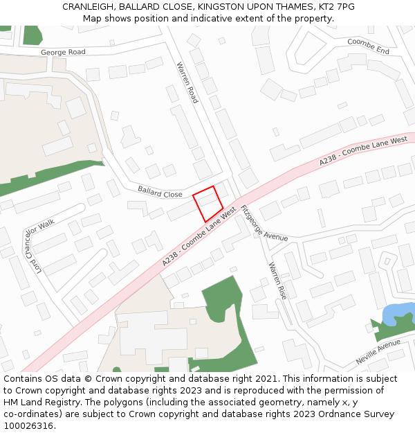 CRANLEIGH, BALLARD CLOSE, KINGSTON UPON THAMES, KT2 7PG: Location map and indicative extent of plot