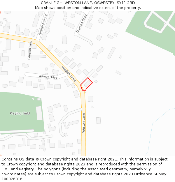 CRANLEIGH, WESTON LANE, OSWESTRY, SY11 2BD: Location map and indicative extent of plot