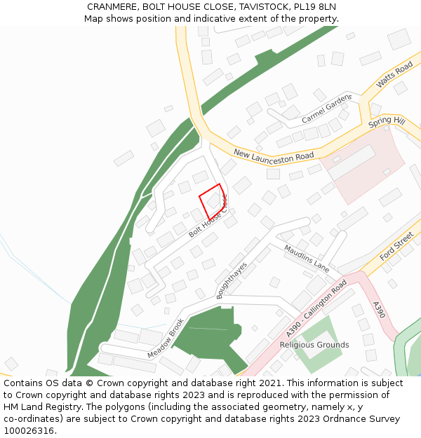 CRANMERE, BOLT HOUSE CLOSE, TAVISTOCK, PL19 8LN: Location map and indicative extent of plot