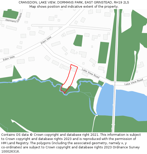 CRANSDON, LAKE VIEW, DORMANS PARK, EAST GRINSTEAD, RH19 2LS: Location map and indicative extent of plot