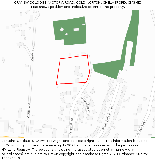 CRANSWICK LODGE, VICTORIA ROAD, COLD NORTON, CHELMSFORD, CM3 6JD: Location map and indicative extent of plot