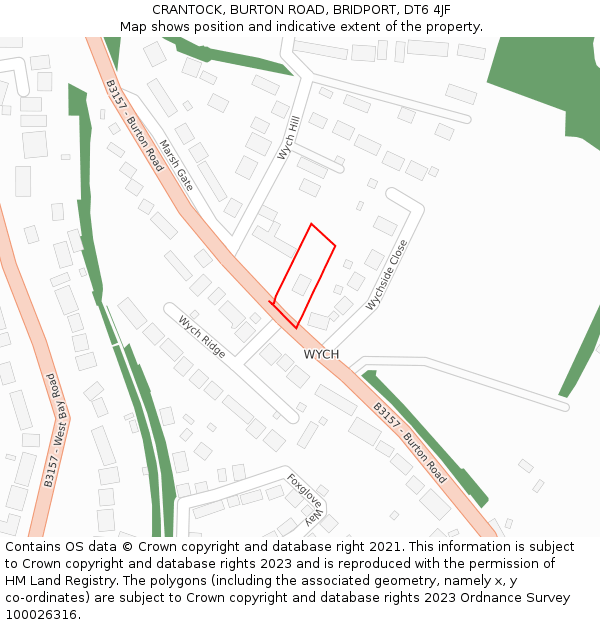 CRANTOCK, BURTON ROAD, BRIDPORT, DT6 4JF: Location map and indicative extent of plot