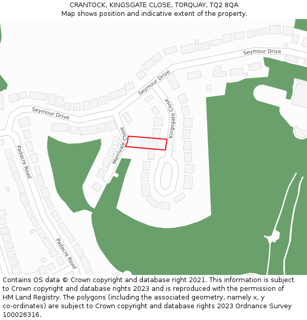 CRANTOCK, KINGSGATE CLOSE, TORQUAY, TQ2 8QA: Location map and indicative extent of plot