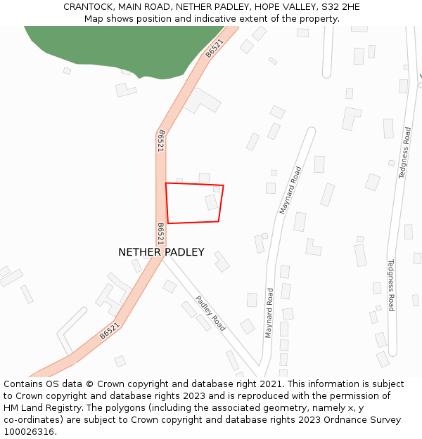 CRANTOCK, MAIN ROAD, NETHER PADLEY, HOPE VALLEY, S32 2HE: Location map and indicative extent of plot