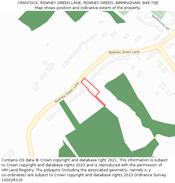 CRANTOCK, ROWNEY GREEN LANE, ROWNEY GREEN, BIRMINGHAM, B48 7QE: Location map and indicative extent of plot