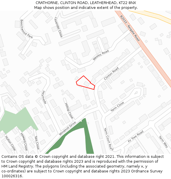 CRATHORNE, CLINTON ROAD, LEATHERHEAD, KT22 8NX: Location map and indicative extent of plot