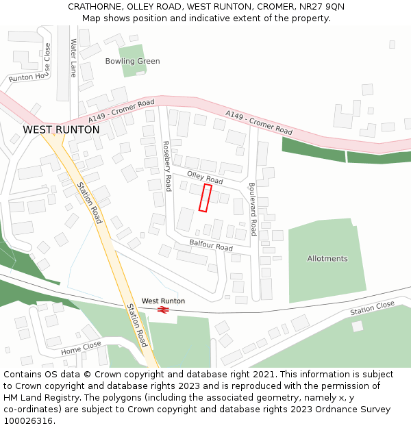 CRATHORNE, OLLEY ROAD, WEST RUNTON, CROMER, NR27 9QN: Location map and indicative extent of plot