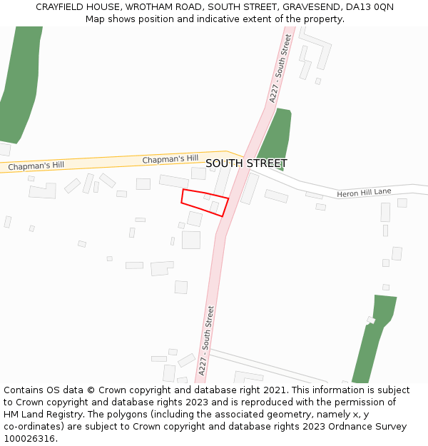 CRAYFIELD HOUSE, WROTHAM ROAD, SOUTH STREET, GRAVESEND, DA13 0QN: Location map and indicative extent of plot