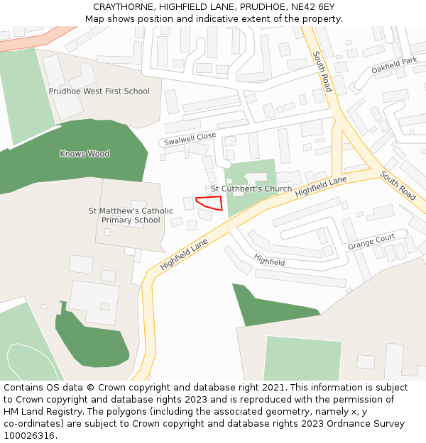 CRAYTHORNE, HIGHFIELD LANE, PRUDHOE, NE42 6EY: Location map and indicative extent of plot