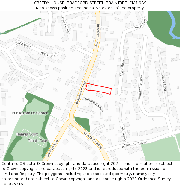 CREEDY HOUSE, BRADFORD STREET, BRAINTREE, CM7 9AS: Location map and indicative extent of plot