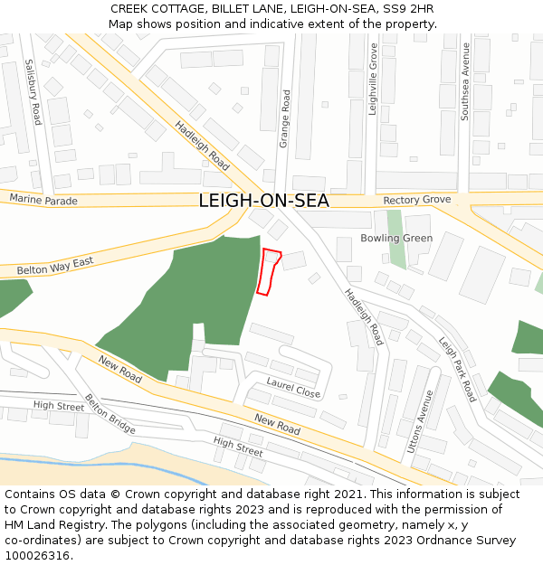 CREEK COTTAGE, BILLET LANE, LEIGH-ON-SEA, SS9 2HR: Location map and indicative extent of plot