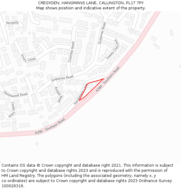 CREGYDEN, HANGMANS LANE, CALLINGTON, PL17 7PY: Location map and indicative extent of plot