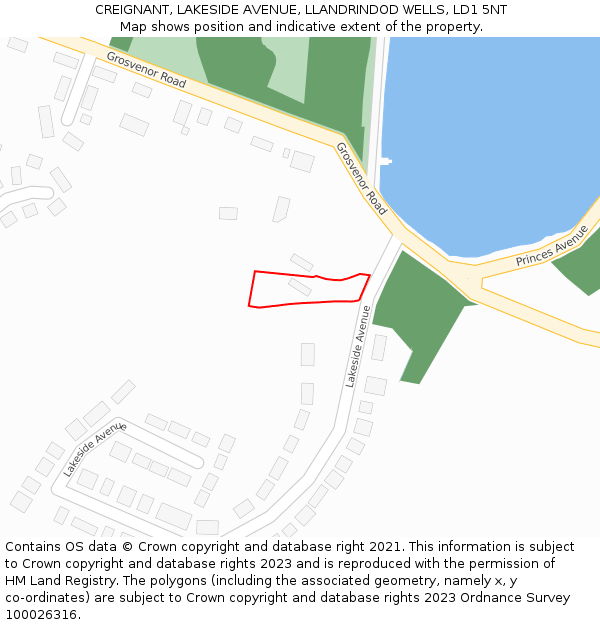 CREIGNANT, LAKESIDE AVENUE, LLANDRINDOD WELLS, LD1 5NT: Location map and indicative extent of plot