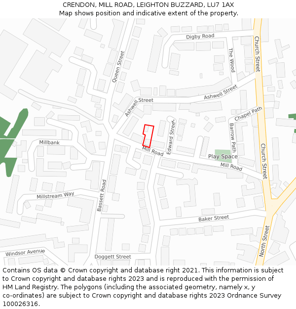 CRENDON, MILL ROAD, LEIGHTON BUZZARD, LU7 1AX: Location map and indicative extent of plot