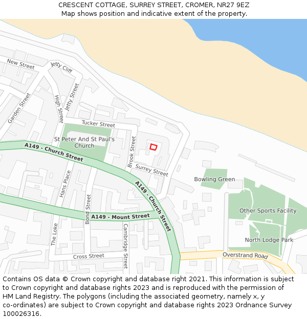 CRESCENT COTTAGE, SURREY STREET, CROMER, NR27 9EZ: Location map and indicative extent of plot