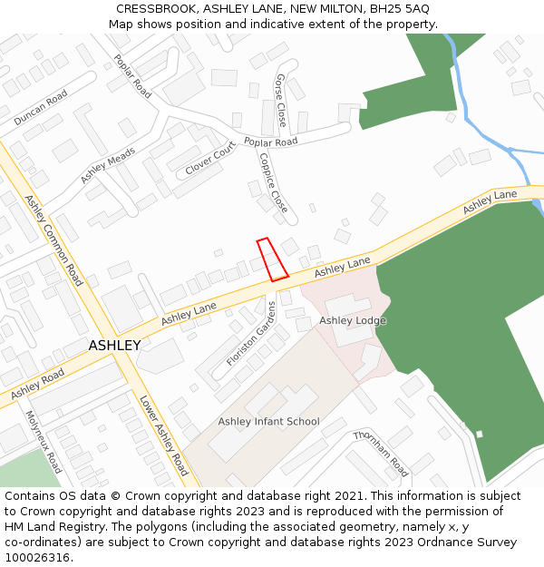 CRESSBROOK, ASHLEY LANE, NEW MILTON, BH25 5AQ: Location map and indicative extent of plot