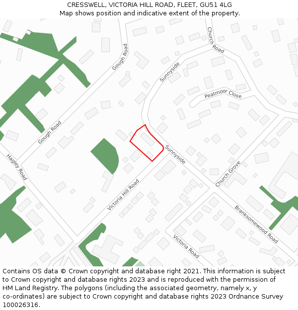 CRESSWELL, VICTORIA HILL ROAD, FLEET, GU51 4LG: Location map and indicative extent of plot
