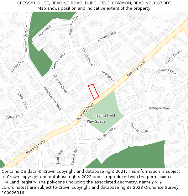 CRESSY HOUSE, READING ROAD, BURGHFIELD COMMON, READING, RG7 3BT: Location map and indicative extent of plot