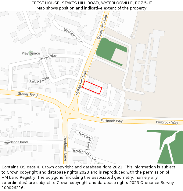 CREST HOUSE, STAKES HILL ROAD, WATERLOOVILLE, PO7 5UE: Location map and indicative extent of plot