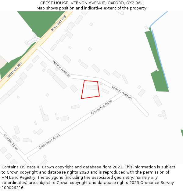 CREST HOUSE, VERNON AVENUE, OXFORD, OX2 9AU: Location map and indicative extent of plot