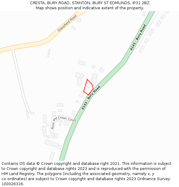 CRESTA, BURY ROAD, STANTON, BURY ST EDMUNDS, IP31 2BZ: Location map and indicative extent of plot