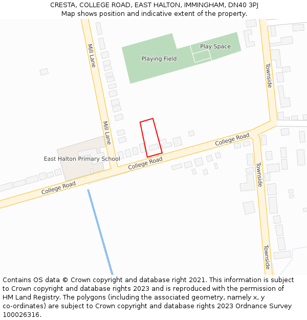 CRESTA, COLLEGE ROAD, EAST HALTON, IMMINGHAM, DN40 3PJ: Location map and indicative extent of plot