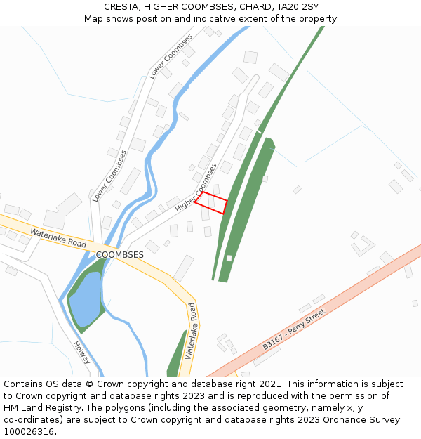 CRESTA, HIGHER COOMBSES, CHARD, TA20 2SY: Location map and indicative extent of plot