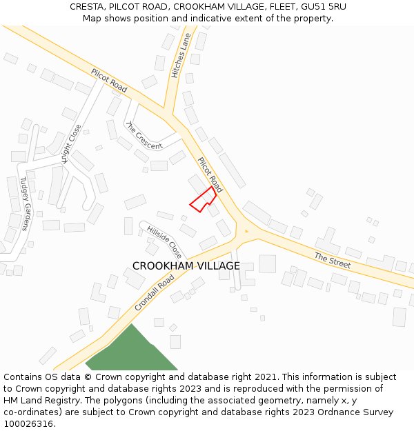 CRESTA, PILCOT ROAD, CROOKHAM VILLAGE, FLEET, GU51 5RU: Location map and indicative extent of plot