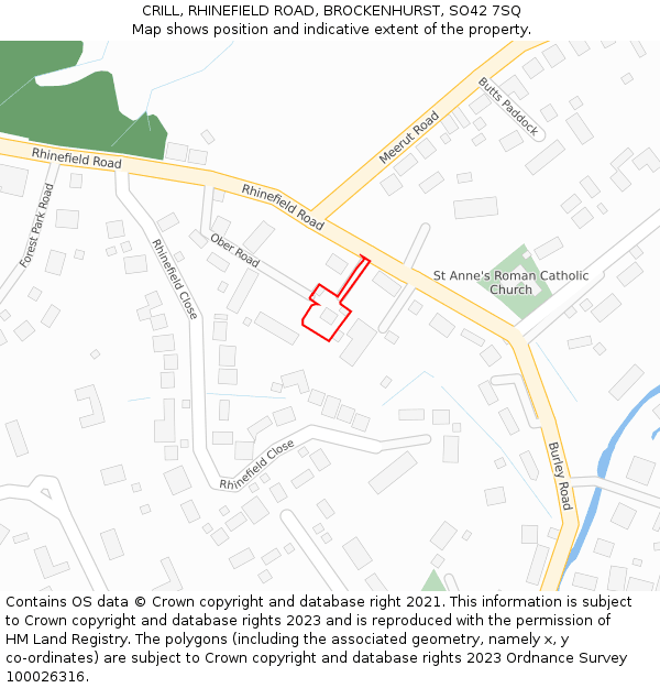 CRILL, RHINEFIELD ROAD, BROCKENHURST, SO42 7SQ: Location map and indicative extent of plot