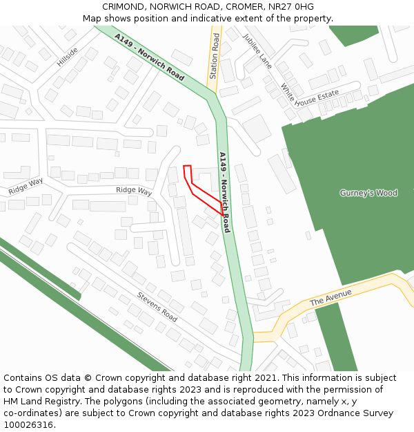 CRIMOND, NORWICH ROAD, CROMER, NR27 0HG: Location map and indicative extent of plot