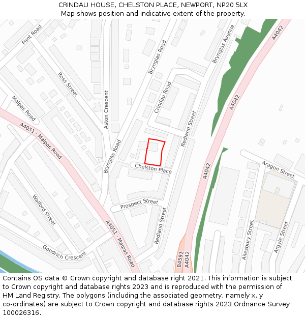 CRINDAU HOUSE, CHELSTON PLACE, NEWPORT, NP20 5LX: Location map and indicative extent of plot