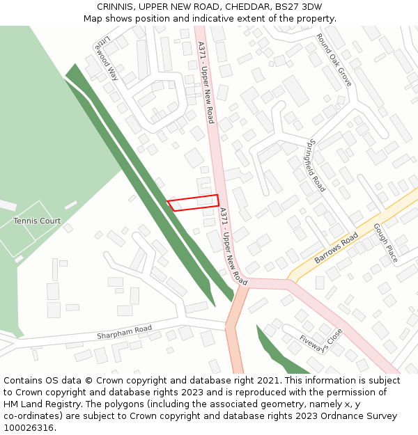 CRINNIS, UPPER NEW ROAD, CHEDDAR, BS27 3DW: Location map and indicative extent of plot