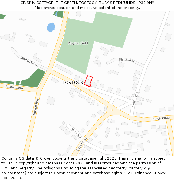 CRISPIN COTTAGE, THE GREEN, TOSTOCK, BURY ST EDMUNDS, IP30 9NY: Location map and indicative extent of plot